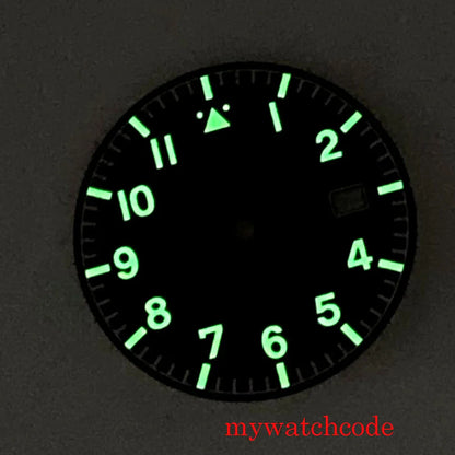 33.6mm Sunburst Watch Dial Green Luminous For NH35A Movement Green Luminous Marks With Date Window Wristwatch Accessories