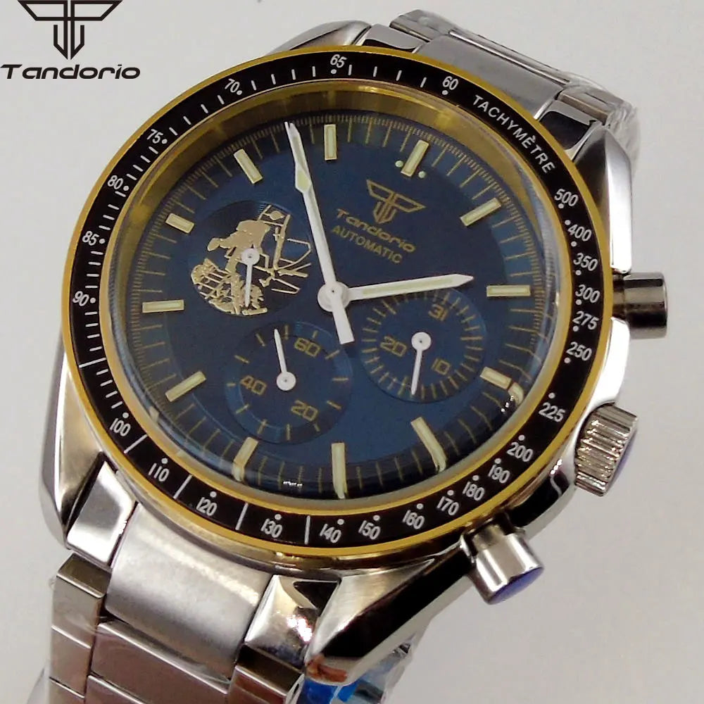 Tandorio 40mm Speed master Automatic  NN3836 Movement Chronograph Date Week Hardlex 5Bar