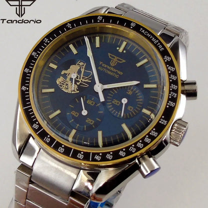 Tandorio 40mm Speed master Automatic  NN3836 Movement Chronograph Date Week Hardlex 5Bar