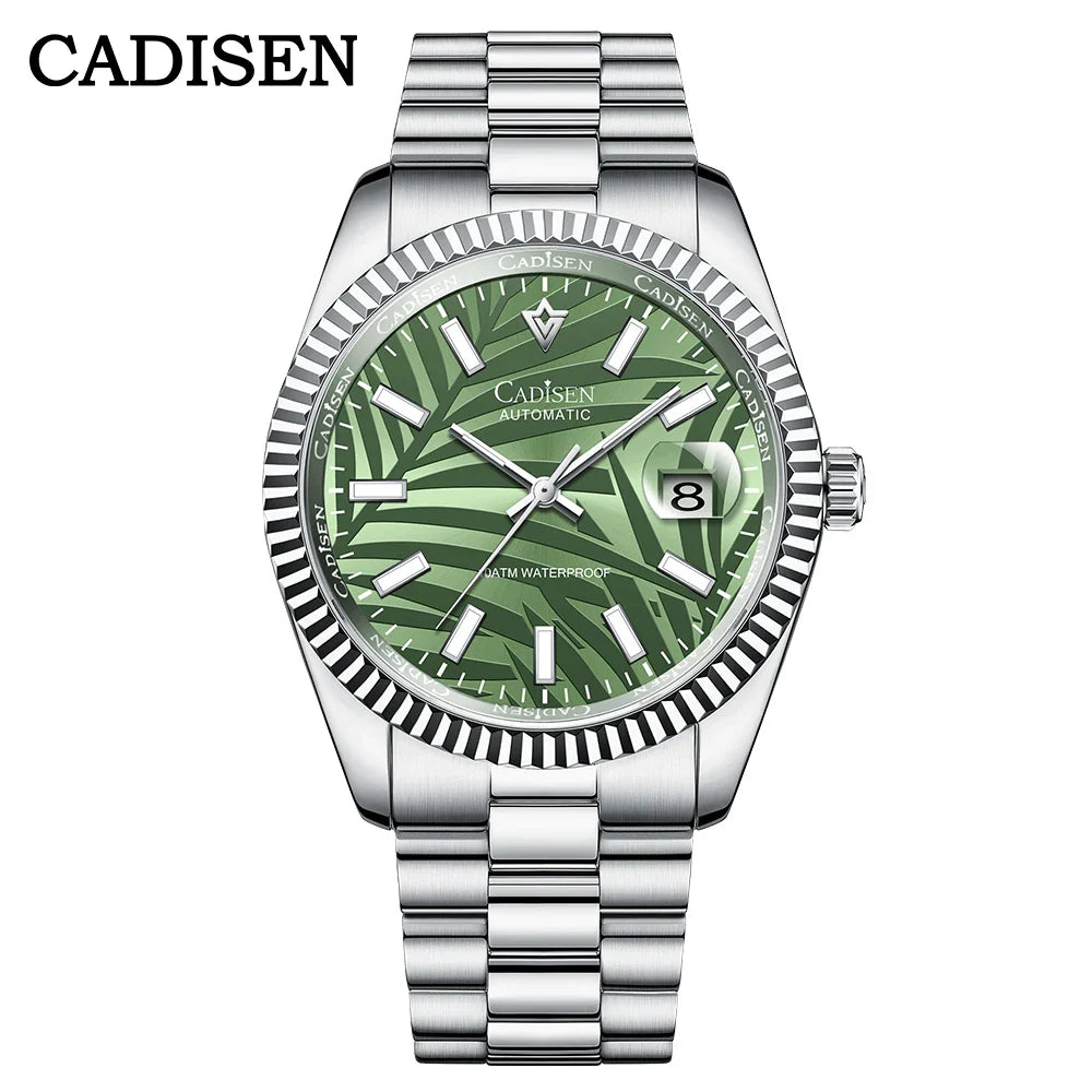 Cadisen C8198 DateJust Olive Green Palm Motif 10bar Dress Sapphire 40MM Miyota 8215 Movt