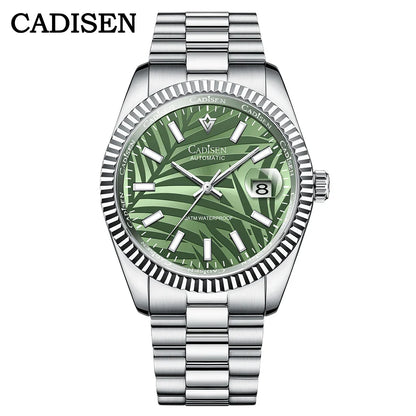 Cadisen C8198 DateJust Olive Green Palm Motif 10bar Dress Sapphire 40MM Miyota 8215 Movt