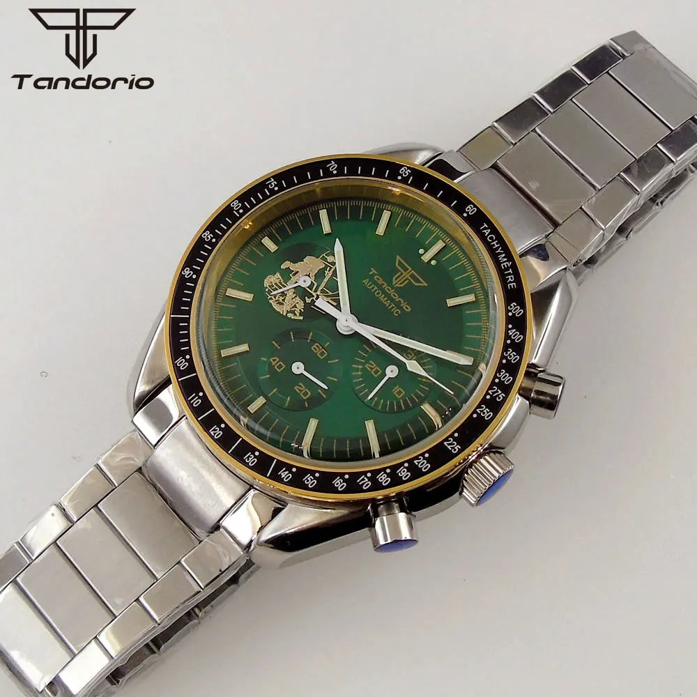 Tandorio 40mm Speed master Automatic  NN3836 Movement Chronograph Date Week Hardlex 5Bar