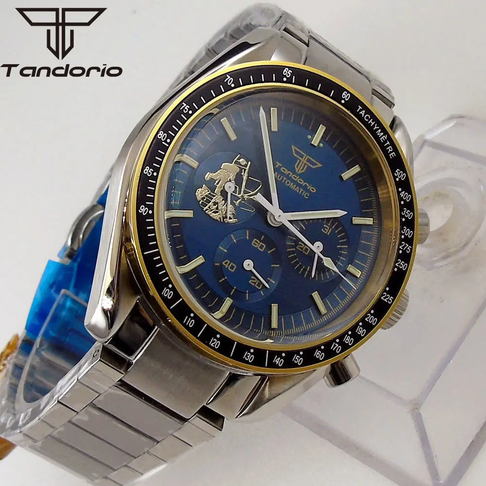 Tandorio 40mm Speed master Automatic  NN3836 Movement Chronograph Date Week Hardlex 5Bar