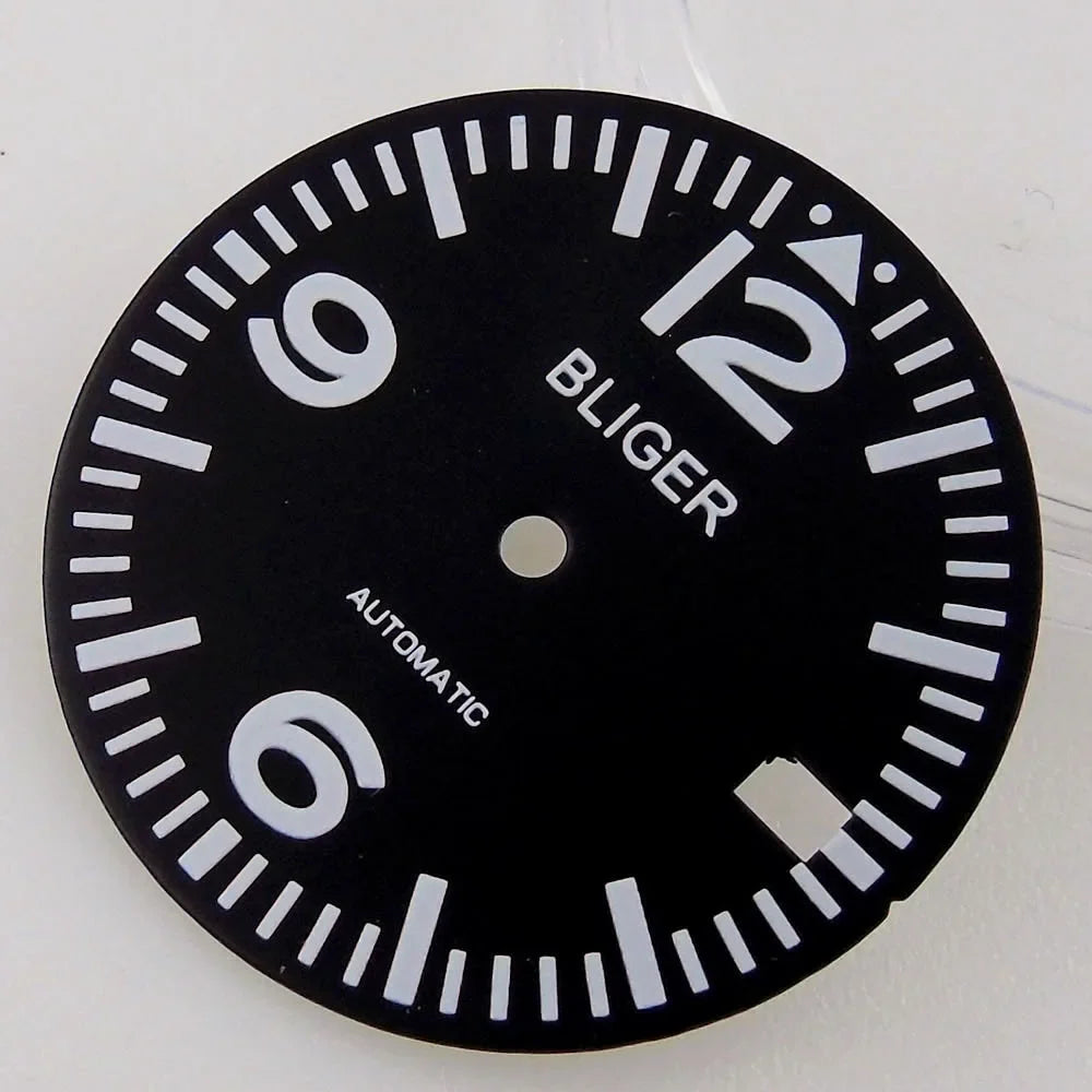 29mm Black Dial Date Window Green Luminous Sword Hands Fit NH35 7s26 7s36 7s25 7s35 6r15 Automatic Movement