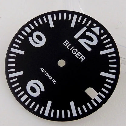 29mm Black Dial Date Window Green Luminous Sword Hands Fit NH35 7s26 7s36 7s25 7s35 6r15 Automatic Movement