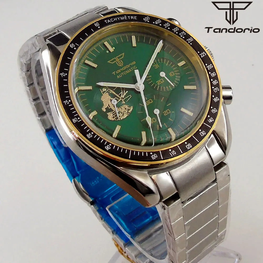 Tandorio 40mm Speed master Automatic  NN3836 Movement Chronograph Date Week Hardlex 5Bar