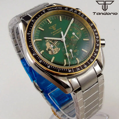 Tandorio 40mm Speed master Automatic  NN3836 Movement Chronograph Date Week Hardlex 5Bar