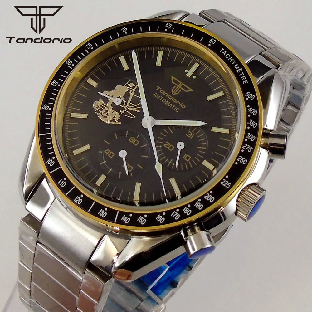 Tandorio 40mm Speed master Automatic  NN3836 Movement Chronograph Date Week Hardlex 5Bar