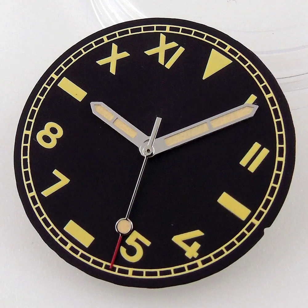 For NH35 NH36 MIYOTA 82 Series ETA 2836 2824 Automatic Movement 29MM California Black Super Luminous Watch Dial Face Hands Set