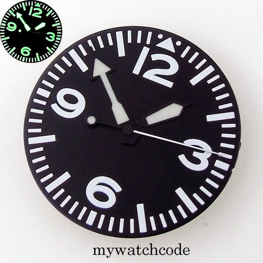29mm Logo/Sterile Watch Dial Face Hands Set Fit NH 35 NH 36 ET A2824 PT 5000 MIY OTA82 Series DG2813 Movement Green Luminous