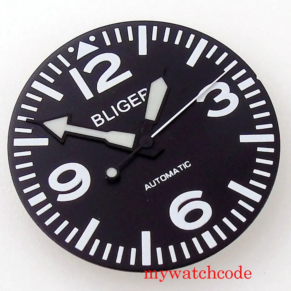 29mm Logo/Sterile Watch Dial Face Hands Set Fit NH 35 NH 36 ET A2824 PT 5000 MIY OTA82 Series DG2813 Movement Green Luminous