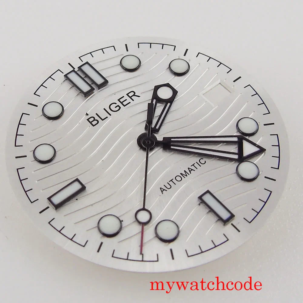 For NH35 Automatic Movement Watch Parts Dial Hands With Date Window Luminous Marks