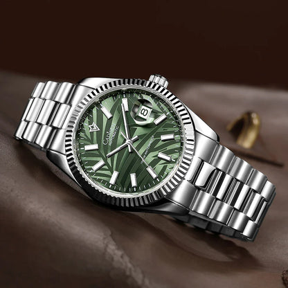 Cadisen C8198 DateJust Olive Green Palm Motif 10bar Dress Sapphire 40MM Miyota 8215 Movt
