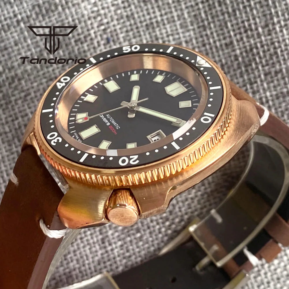 Tandorio CUSN8 Solid Bronze Turtle Watch TD239  PT5000 NH35A 44mm 20bar diver Sapphire