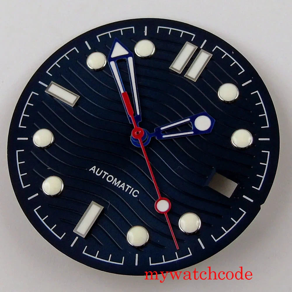 New Stainless Steel Watch Dial And Hand 31mm Diameter Luminous Marks With Date Window Fit NH35 Automatic Movement