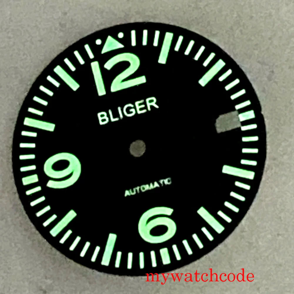 29mm Black Dial Date Window Green Luminous Sword Hands Fit NH35 7s26 7s36 7s25 7s35 6r15 Automatic Movement