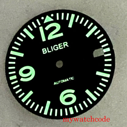 29mm Black Dial Date Window Green Luminous Sword Hands Fit NH35 7s26 7s36 7s25 7s35 6r15 Automatic Movement