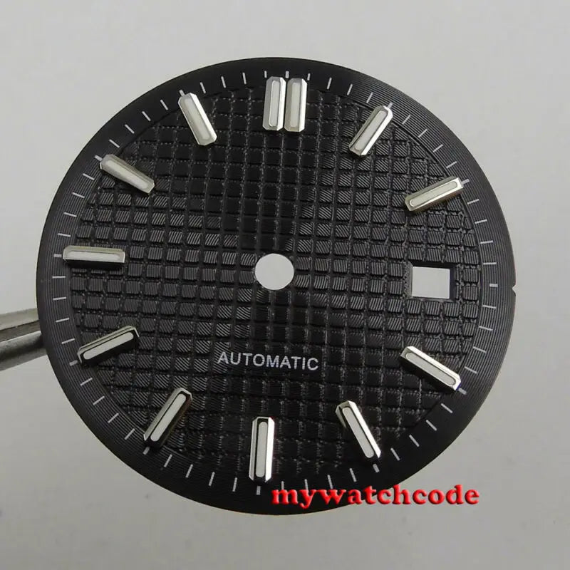 31mm Sterile Grid Black Watch Dial fit E TA 2824 2836 DG mingzhu 2813 8215 821a 8205 movement Replacement Parts