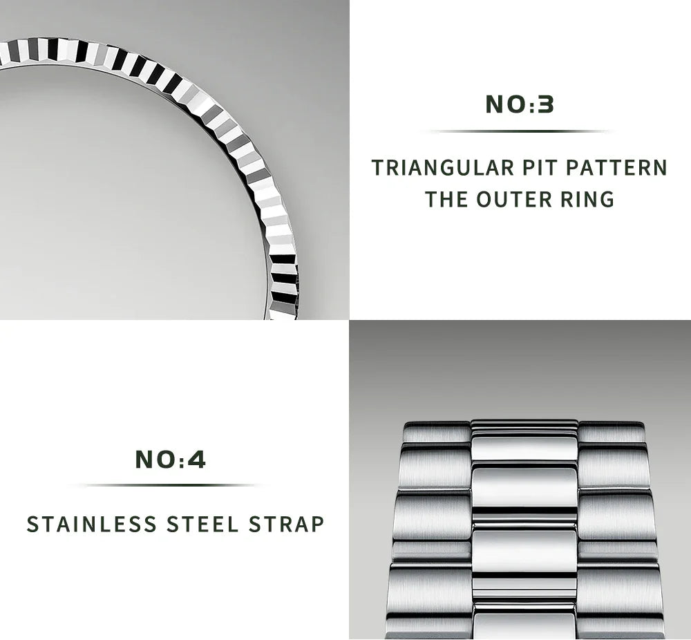 Cadisen C8198 DateJust Olive Green Palm Motif 10bar Dress Sapphire 40MM Miyota 8215 Movt