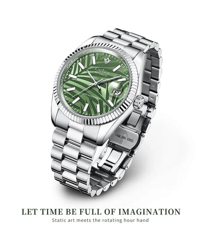 Cadisen C8198 DateJust Olive Green Palm Motif 10bar Dress Sapphire 40MM Miyota 8215 Movt