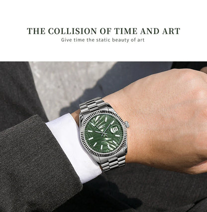 Cadisen C8198 DateJust Olive Green Palm Motif 10bar Dress Sapphire 40MM Miyota 8215 Movt