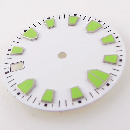 High Quality 28.5mm White Dial With Green Marks For NH35 Automatic Movement Date Window
