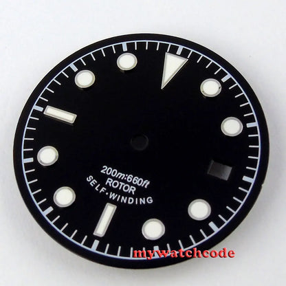 30.4mm black sterile dial green luminous Watch Dial for 2824 2836 Movement  D25