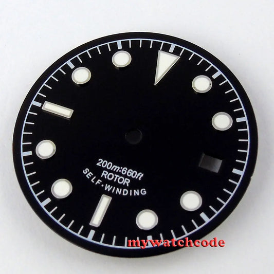 30.4mm black sterile dial green luminous Watch Dial for 2824 2836 Movement  D25