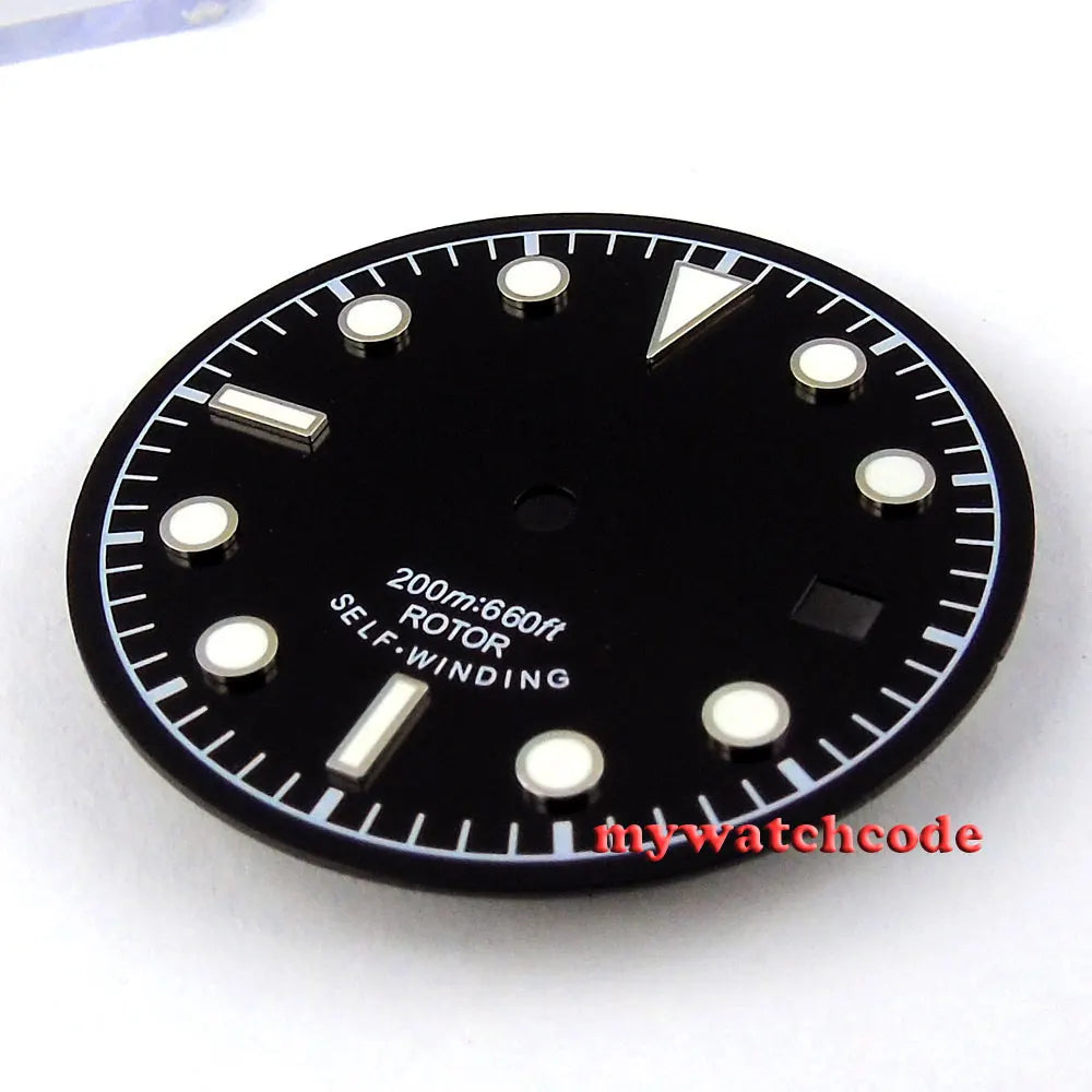 30.4mm black sterile dial green luminous Watch Dial for 2824 2836 Movement  D25