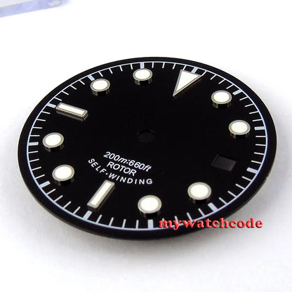 30.4mm black sterile dial green luminous Watch Dial for 2824 2836 Movement  D25