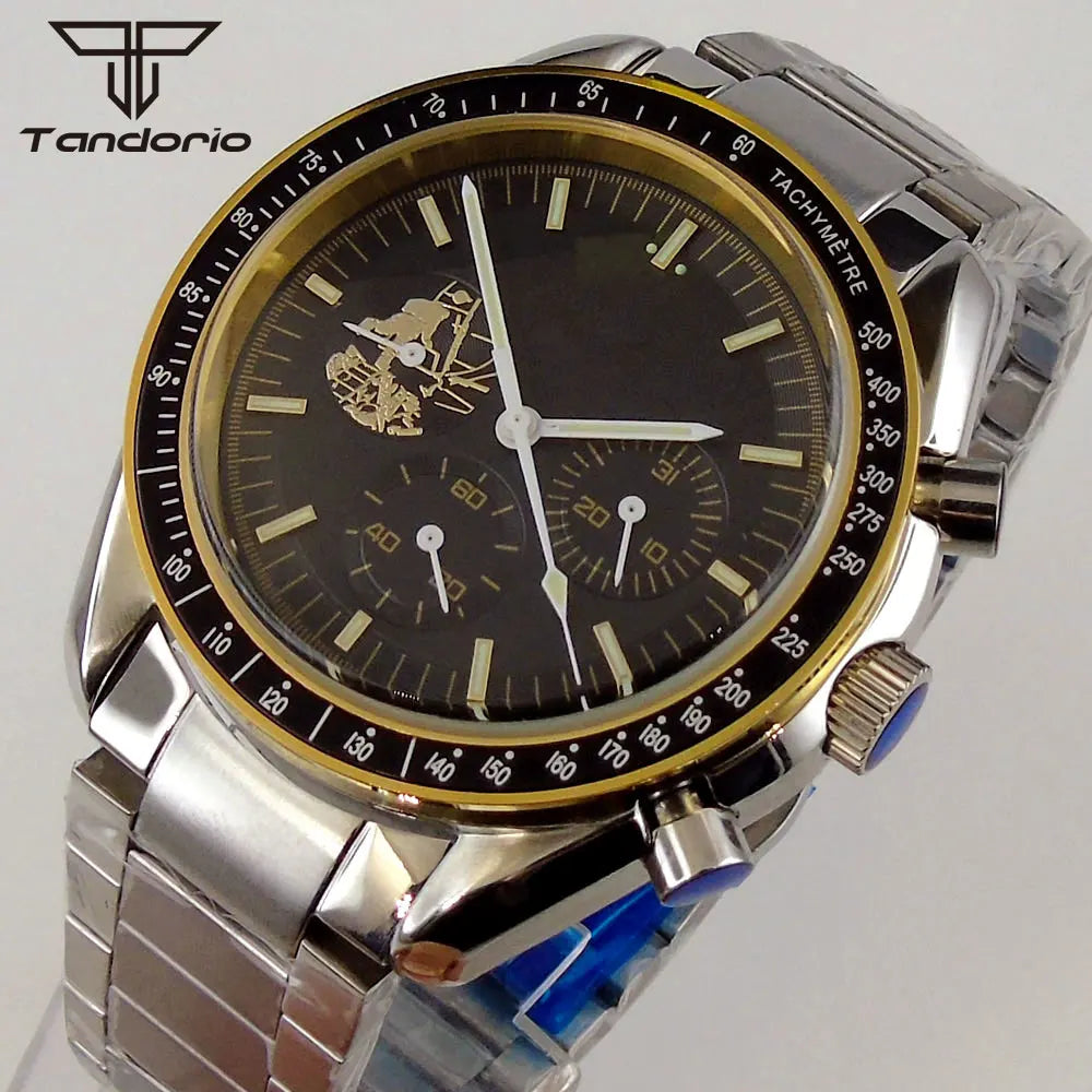 Tandorio 40mm Speed master Automatic  NN3836 Movement Chronograph Date Week Hardlex 5Bar