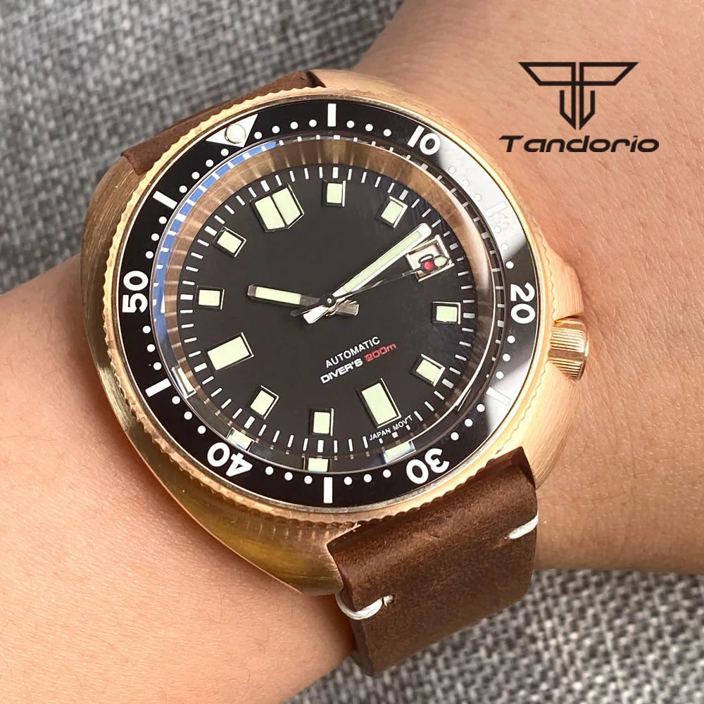 Tandorio CUSN8 Solid Bronze Turtle Watch TD239  PT5000 NH35A 44mm 20bar diver Sapphire