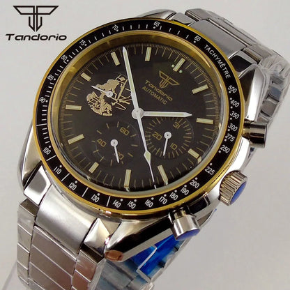 Tandorio 40mm Speed master Automatic  NN3836 Movement Chronograph Date Week Hardlex 5Bar