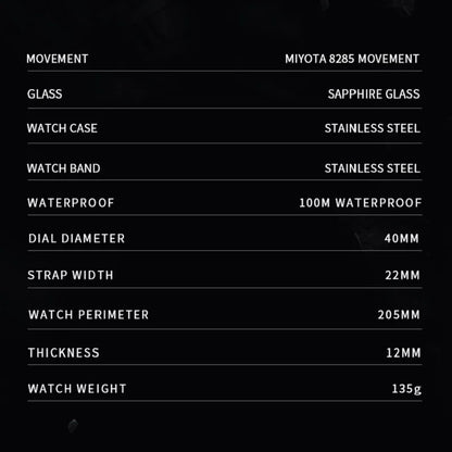 CADISEN C8185 DD40 Day-Date Watch Meteorite Dial  MIYOTA 8285 40MM Sapphire 10Bar