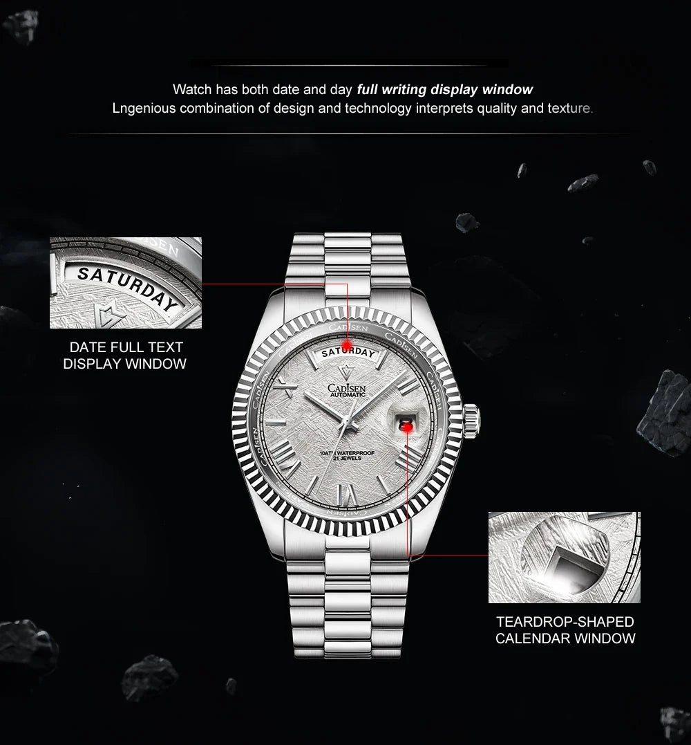 CADISEN C8185 DD40 Day-Date Watch Meteorite Dial  MIYOTA 8285 40MM Sapphire 10Bar