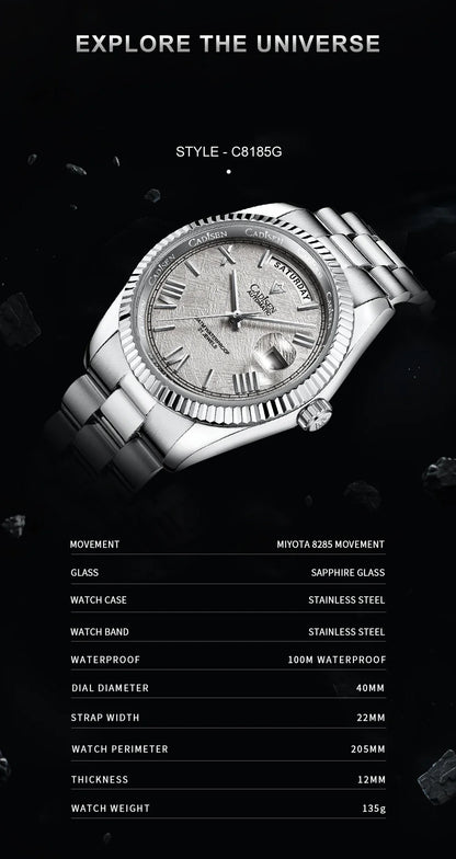 CADISEN C8185 DD40 Day-Date Watch Meteorite Dial  MIYOTA 8285 40MM Sapphire 10Bar