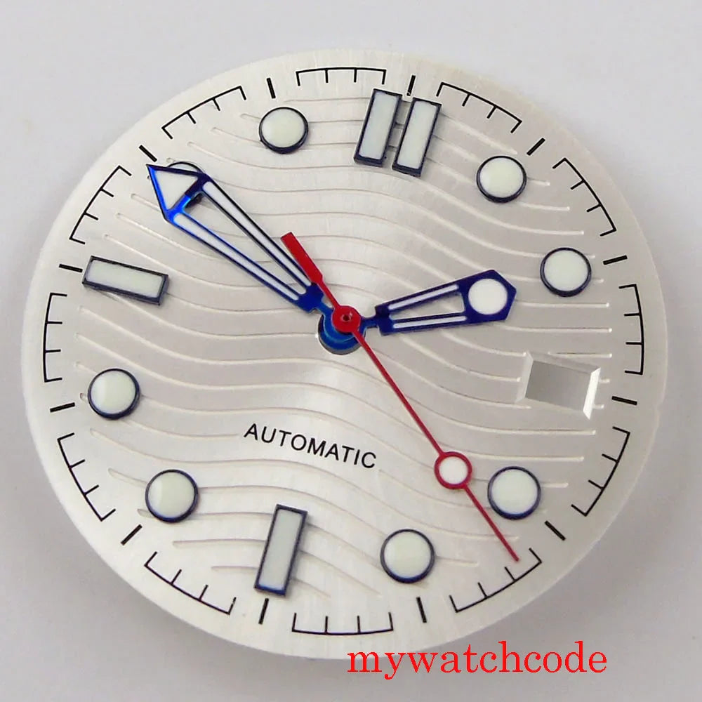 New Stainless Steel Watch Dial And Hand 31mm Diameter Luminous Marks With Date Window Fit NH35 Automatic Movement