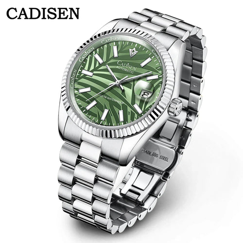Cadisen C8198 DateJust Olive Green Palm Motif 10bar Dress Sapphire 40MM Miyota 8215 Movt