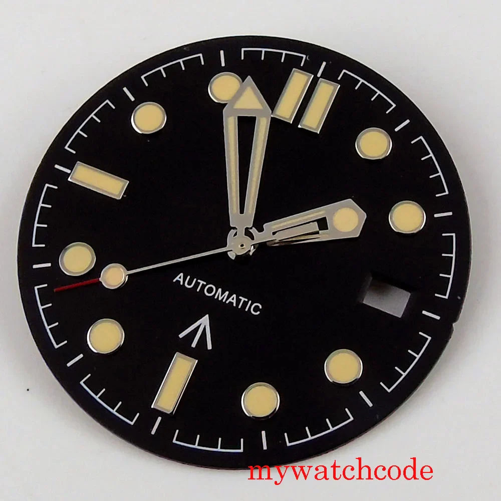 New Stainless Steel Watch Dial And Hand 31mm Diameter Luminous Marks With Date Window Fit NH35 Automatic Movement