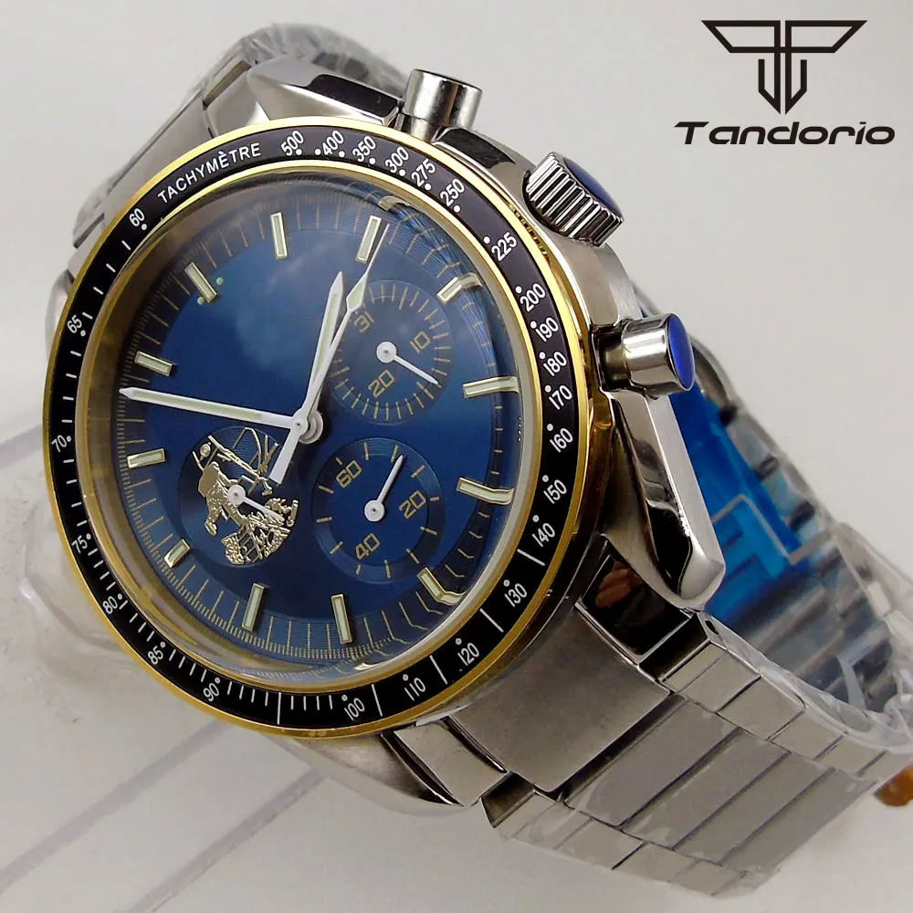 Tandorio 40mm Speed master Automatic  NN3836 Movement Chronograph Date Week Hardlex 5Bar