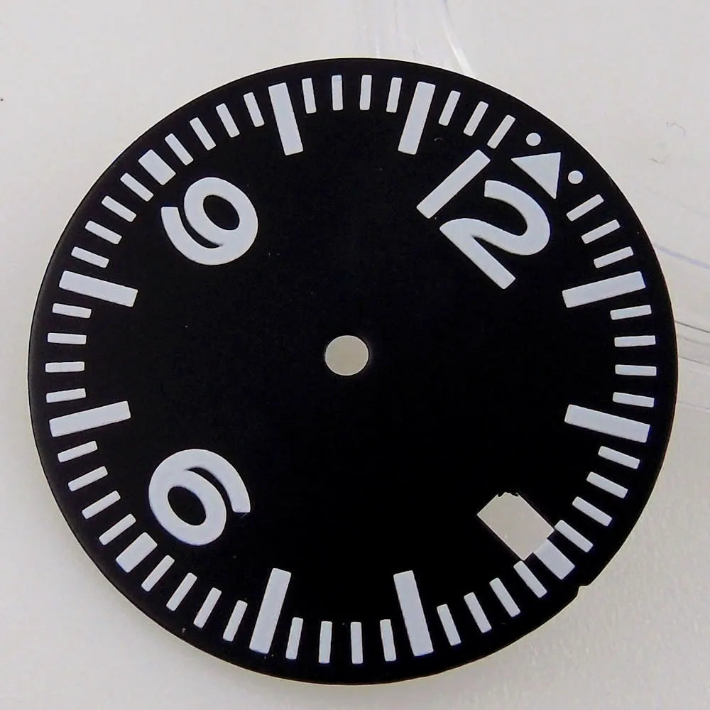 29mm Black Dial Date Window Green Luminous Sword Hands Fit NH35 7s26 7s36 7s25 7s35 6r15 Automatic Movement