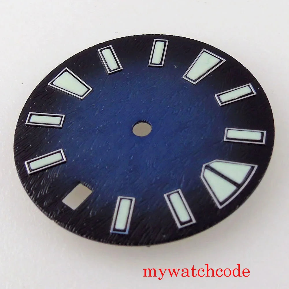 For NH35 Movement 28.5mm Luminous Sterile Black Brown Blue Watch Dial With Date Window Skull Pattern For 3&4.2 O'Clock Crown