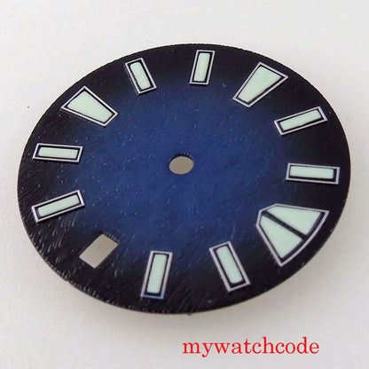 For NH35 Movement 28.5mm Luminous Sterile Black Brown Blue Watch Dial With Date Window Skull Pattern For 3&4.2 O'Clock Crown