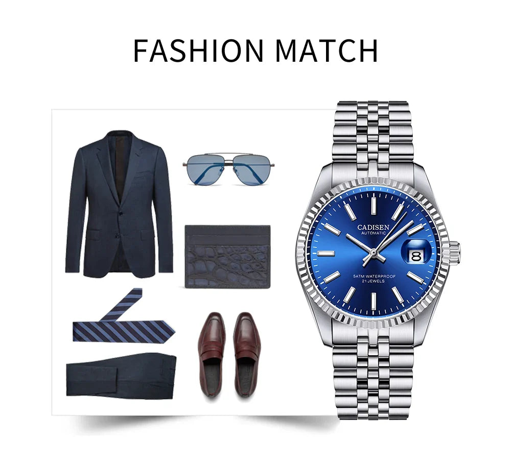 CADISEN C8053 Dress Watch Date Just  miyota 8215 Automatic 38MM Sapphire 5Bar