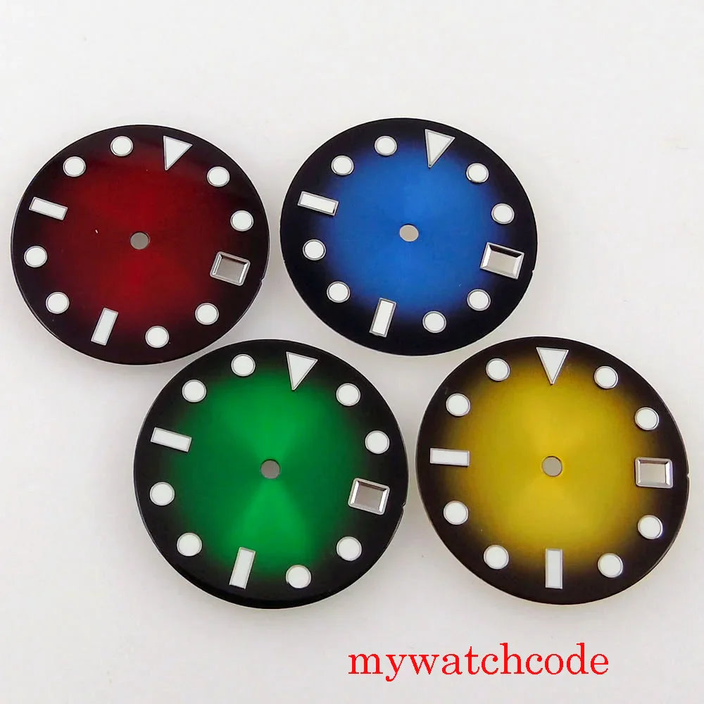 28.5mm Green Blue Red No Logo Luminous Marks Watch Dial Face For NH35 Automatic Movement