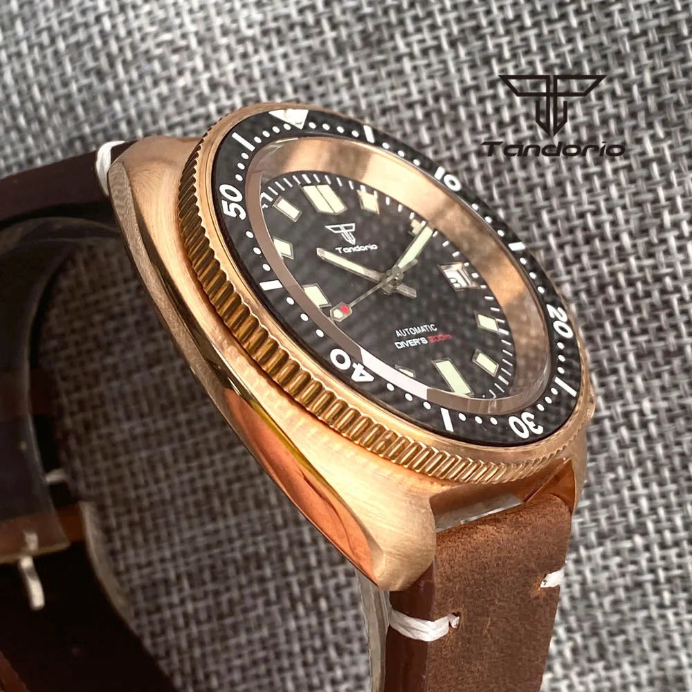 Tandorio CUSN8 Solid Bronze Turtle Watch TD239  PT5000 NH35A 44mm 20bar diver Sapphire