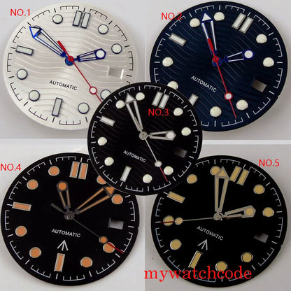 New Stainless Steel Watch Dial And Hand 31mm Diameter Luminous Marks With Date Window Fit NH35 Automatic Movement