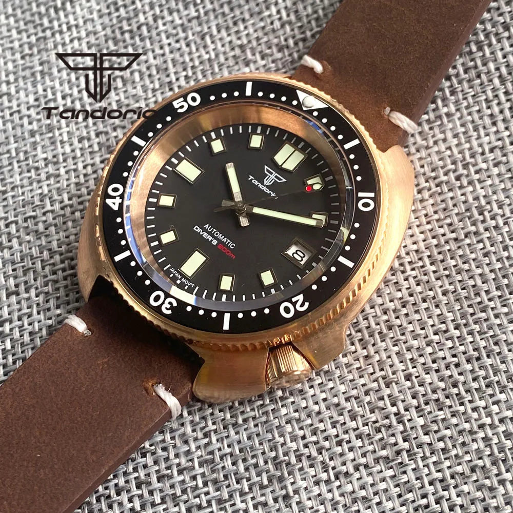 Tandorio CUSN8 Solid Bronze Turtle Watch TD239  PT5000 NH35A 44mm 20bar diver Sapphire