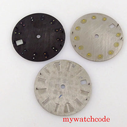 For NH35 Movement 28.5mm Luminous Sterile Black Brown Blue Watch Dial With Date Window Skull Pattern For 3&4.2 O'Clock Crown