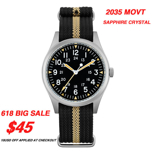 Militado 36mm Sapphire Crystal Field Watch 2035 Movt ML07B